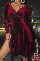 BXOXO - Velvet Deep V Neck Long Sleeve Mini Dress